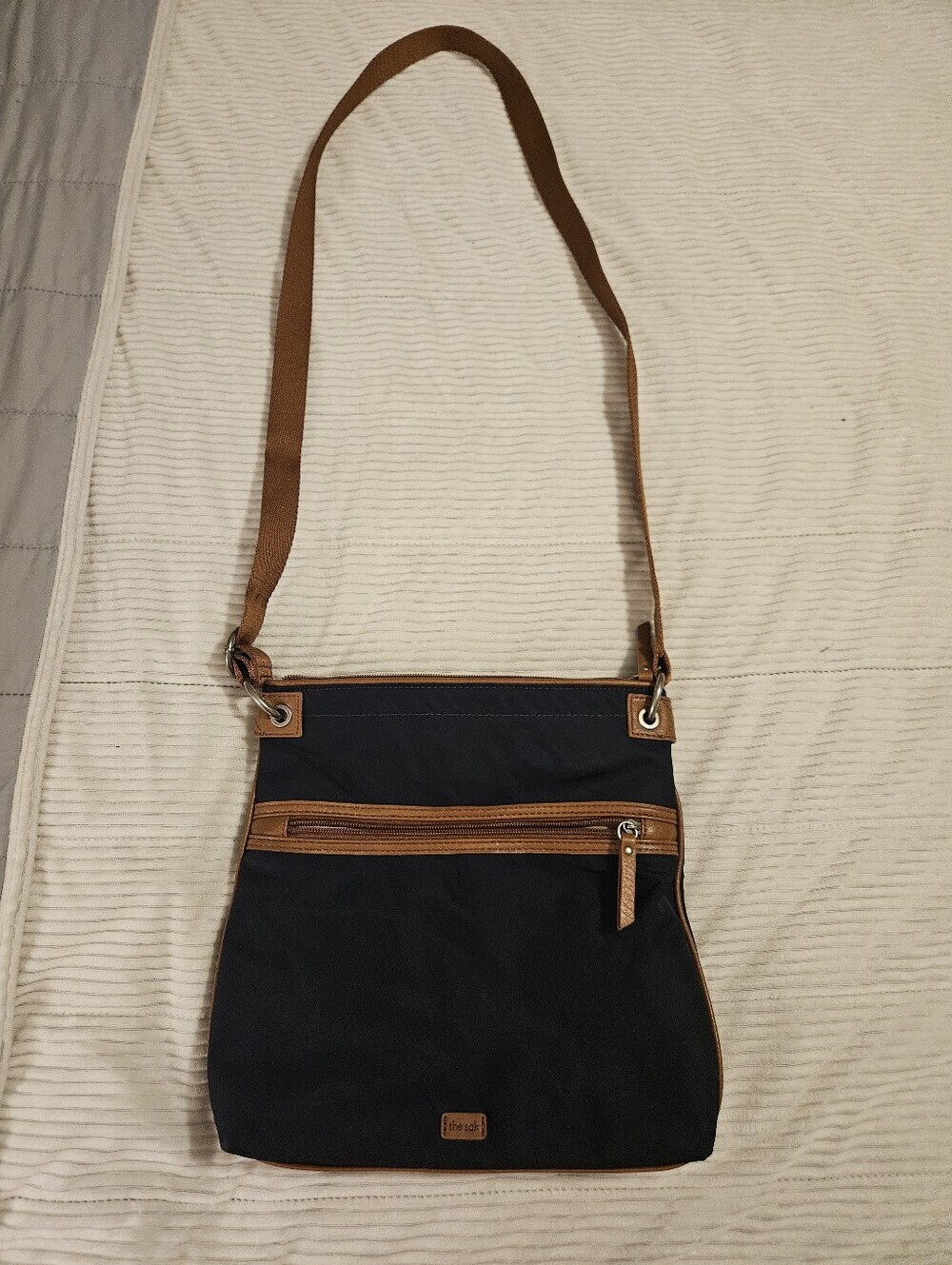 The Sak Navy Crossbody Bag with Tan Trim Crossbody